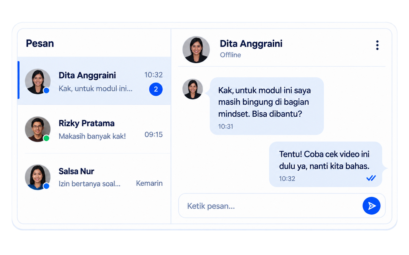 Contoh chat creator dan member di XPRT